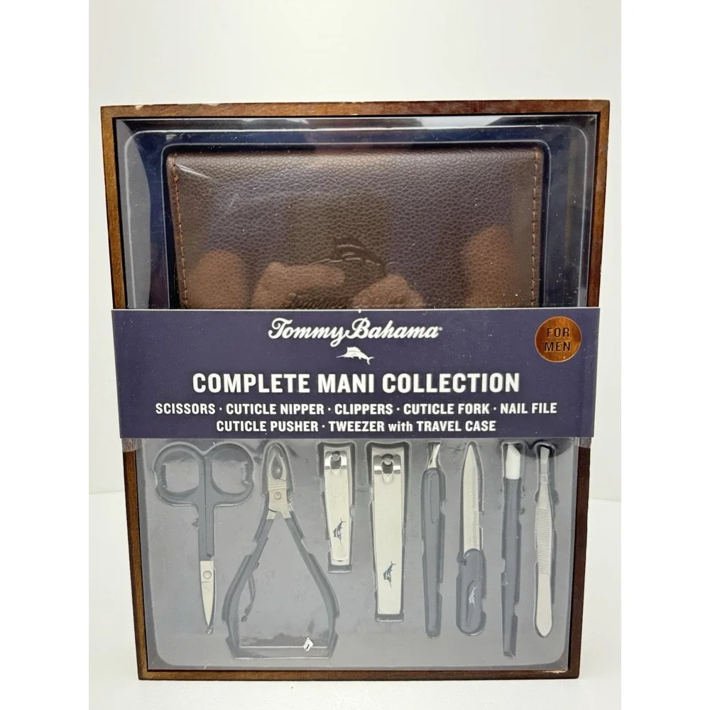 Tommy Bahama Men's Mani Set Collection Kit w/ Storage 8 Tools Case Brown NIB